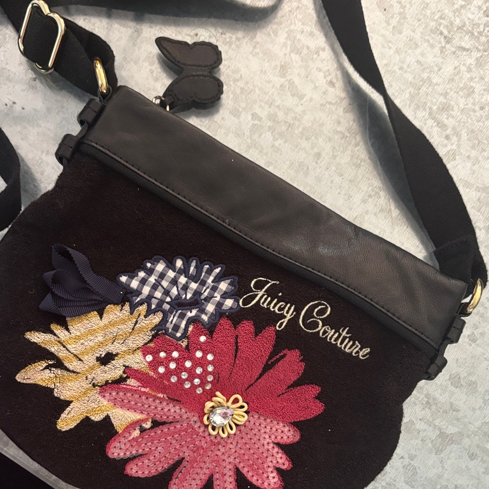 Juicy Couture Black and Pink Floral Crossbody Bag